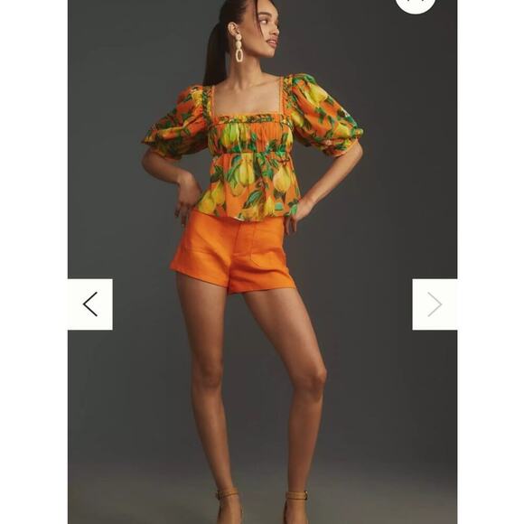 NWTS Farm Rio Orange Chic Pearls Short Sleeve Blouse / Size-Medium - Picture 10 of 12